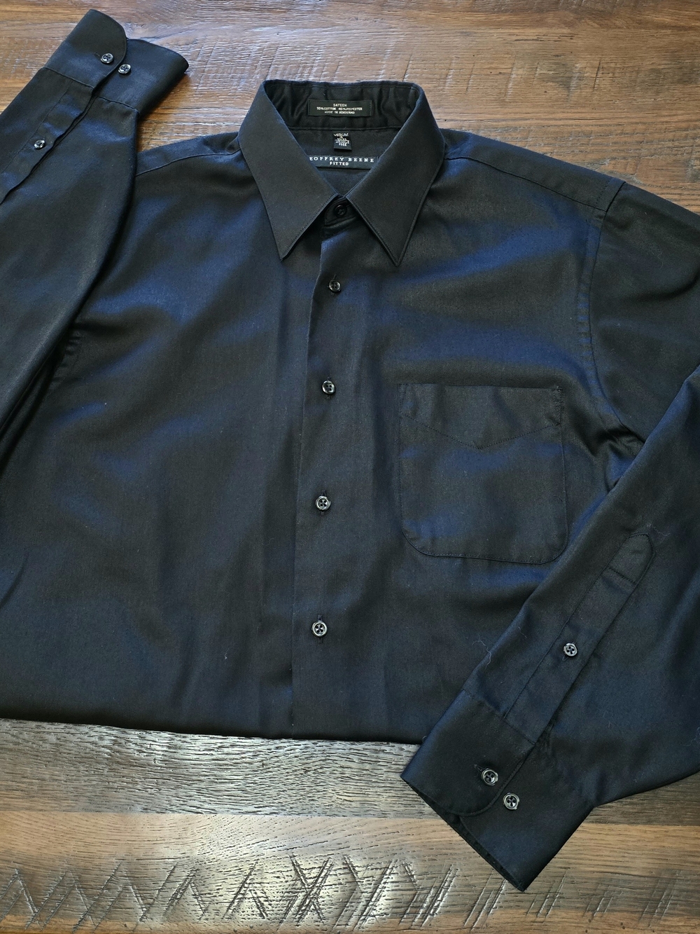 Geoffrey Beene Men's Jet Black Fitted Dress Shirt Wrinkle Free Medium 15 32/33